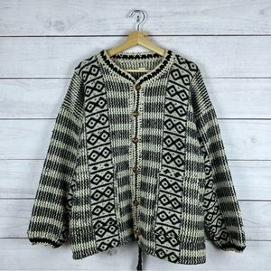 Ecuador Hand Made Wool Cardigan Sweater Large